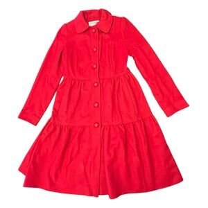 Helene Berman London Cashmere Wool Blend Cherry Red Pleated Dress Coat Ladies SM